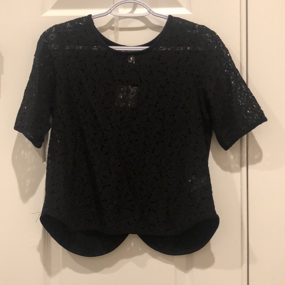 NWT Anthropologie  Weston Wear Upstaged Lace Tee Split Blouse Black Size Small - Picture 1 of 15